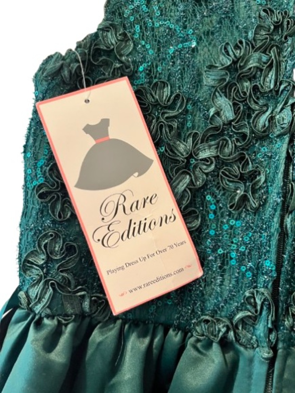 š-Rare Editions Hunter Green Lace Bodice Hi-Lo Dress. Size: 12 - Picture 5 of 6